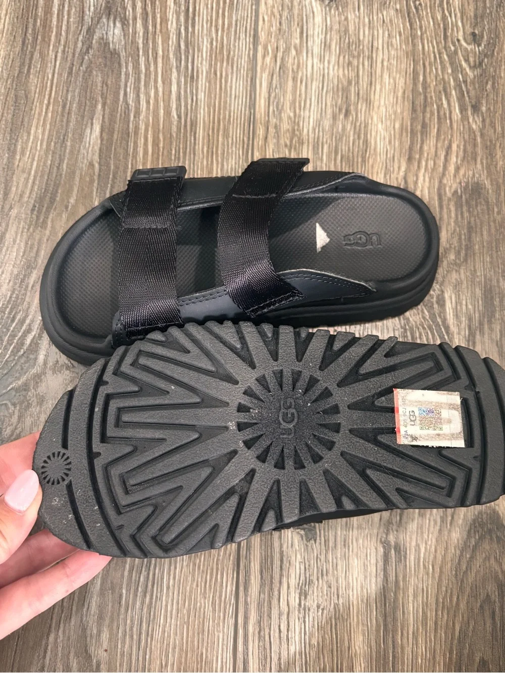 UGG Kids Black Double-Strap Slide Sandals